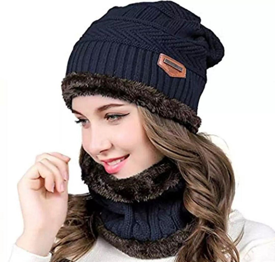 Warm whool beanie and neck warmer set - 2 pcs for cold weather comfort