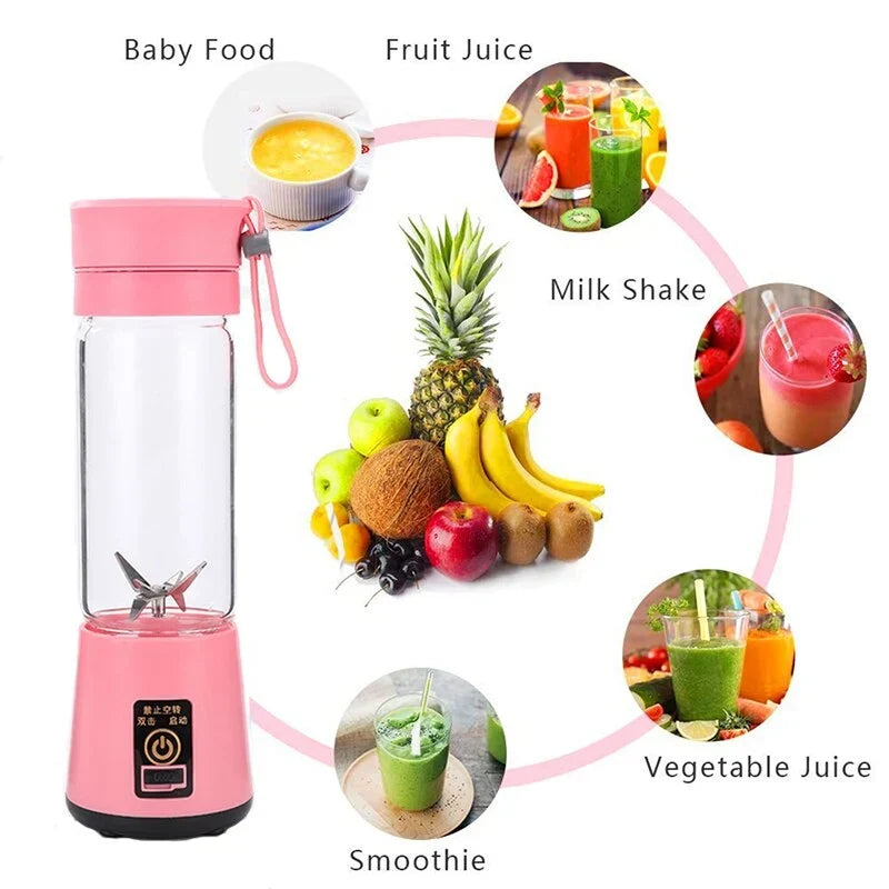 6-Blade Portable USB Juicer Blender – 380ml Rechargeable Mini Blender