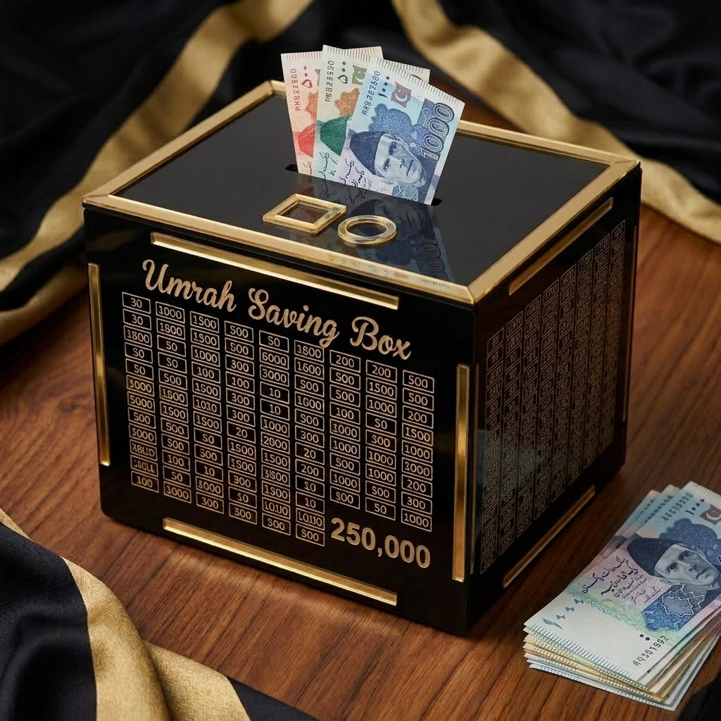 Elegant Umrah Mubarak gift box for friends and family.
