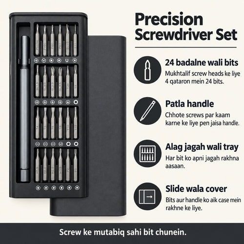 24-in-1 magnetic screwdriver set with multiple precision steel bits and portable storage case