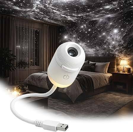 6-lens USB galaxy projector lamp displaying moon and Earth atmospheric light effects